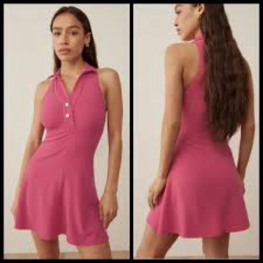 REFORMATION Pete Dress in Snapdragon Pink Ribbed (105)
